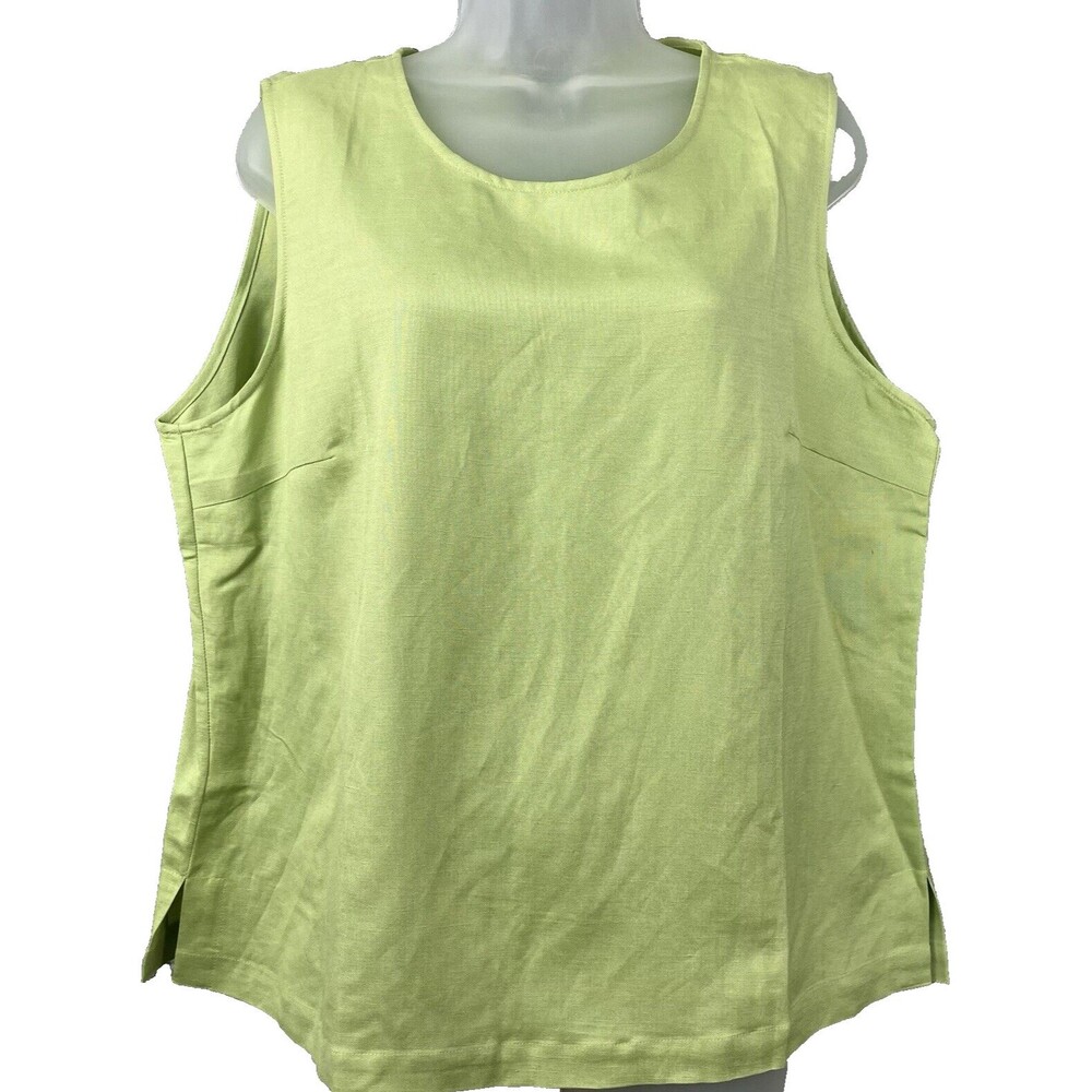 Dialogue Linen Blend Sleeveless Shell Top Blouse Womens L Lime Green Classic